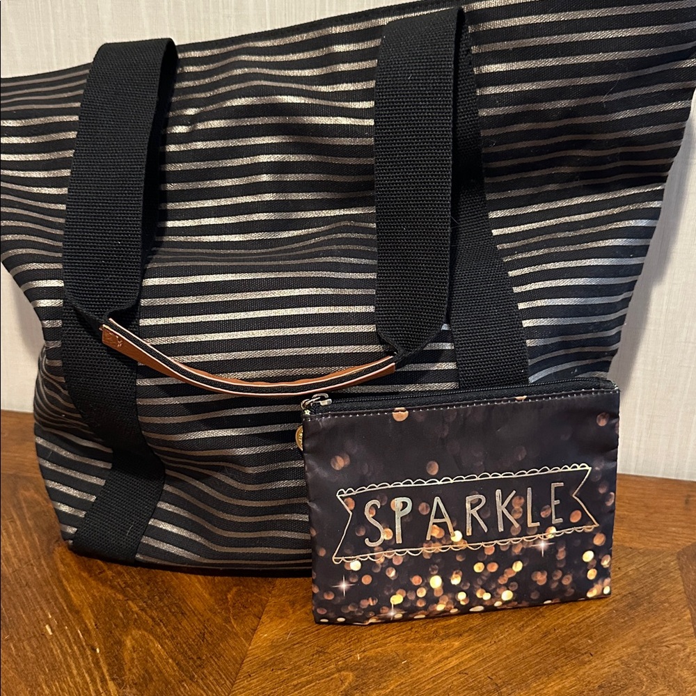 Bath and body works black and gold tote & matching pouch